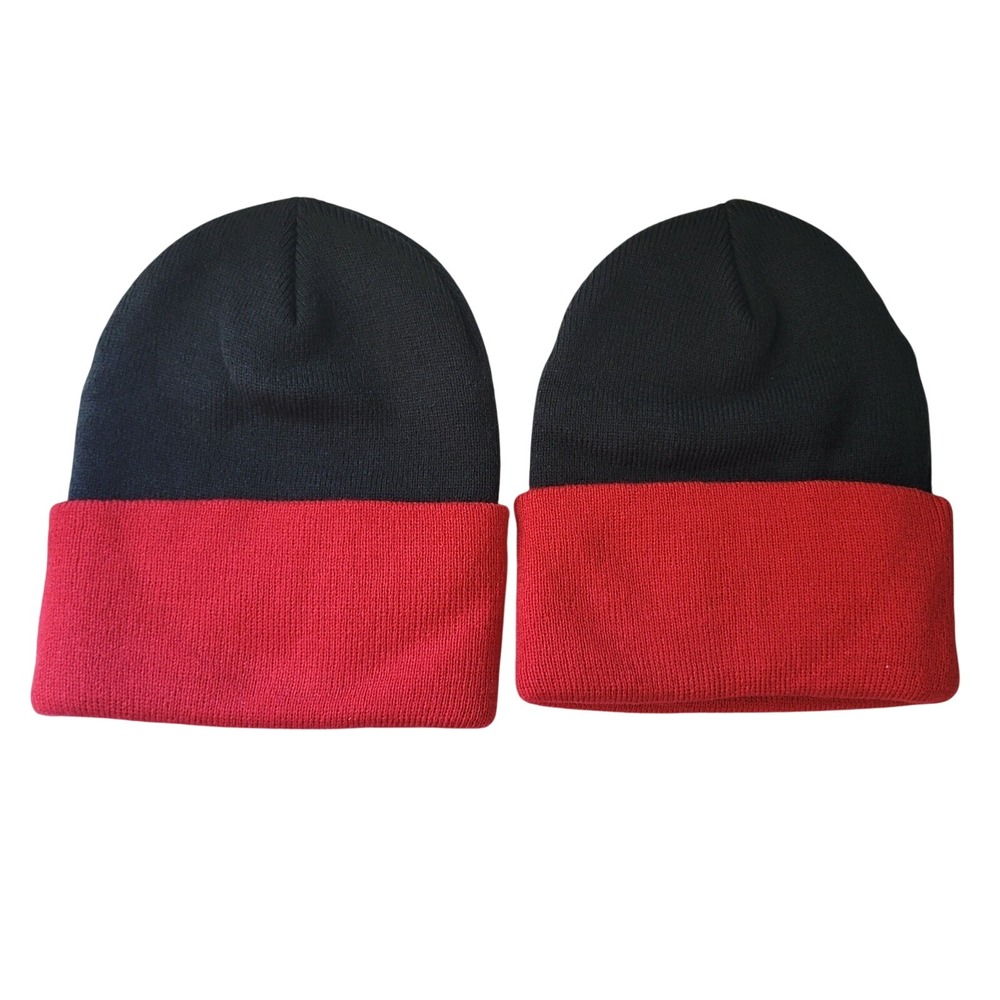 Port & Company CP90 Knit Cuffed Beanie Hat 2 Pack Black Red Acrylic Mens Womens